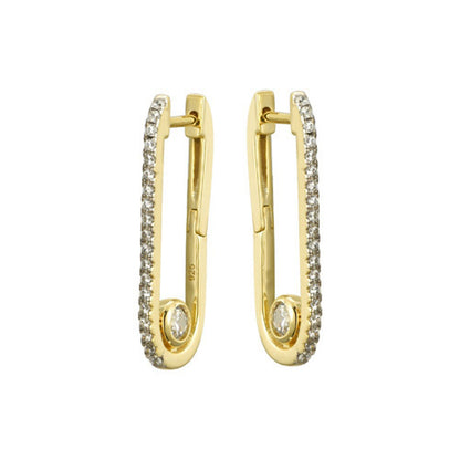 Gold-plated Silver  CZ Paperclip Donut Solitaire Drop Earrings - AER174