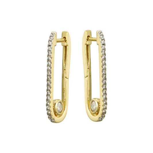 Gold-plated Silver  CZ Paperclip Donut Solitaire Drop Earrings - AER174