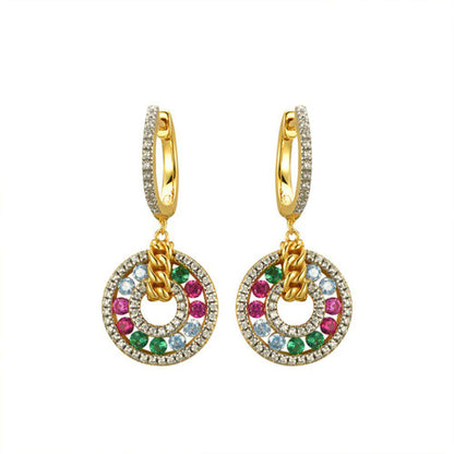 Gold-plated Silver  Rainbow CZ Curb Chain Huggie Drop Earrings - AER177