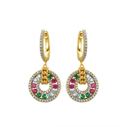 Gold-plated Silver  Rainbow CZ Curb Chain Huggie Drop Earrings - AER177