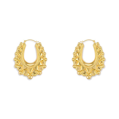 Gold-plated Silver  Oval Pear Spikey Bead Creole Earrings 24mm - AER178A-GP