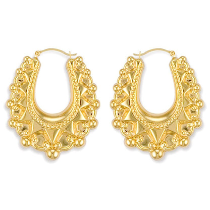 Gold-plated Silver  Oval Pear Spikey Bead Creole Earrings 41mm - AER178C-GP