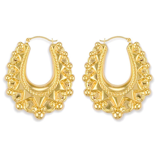 Gold-plated Silver  Oval Pear Spikey Bead Creole Earrings 41mm - AER178C-GP