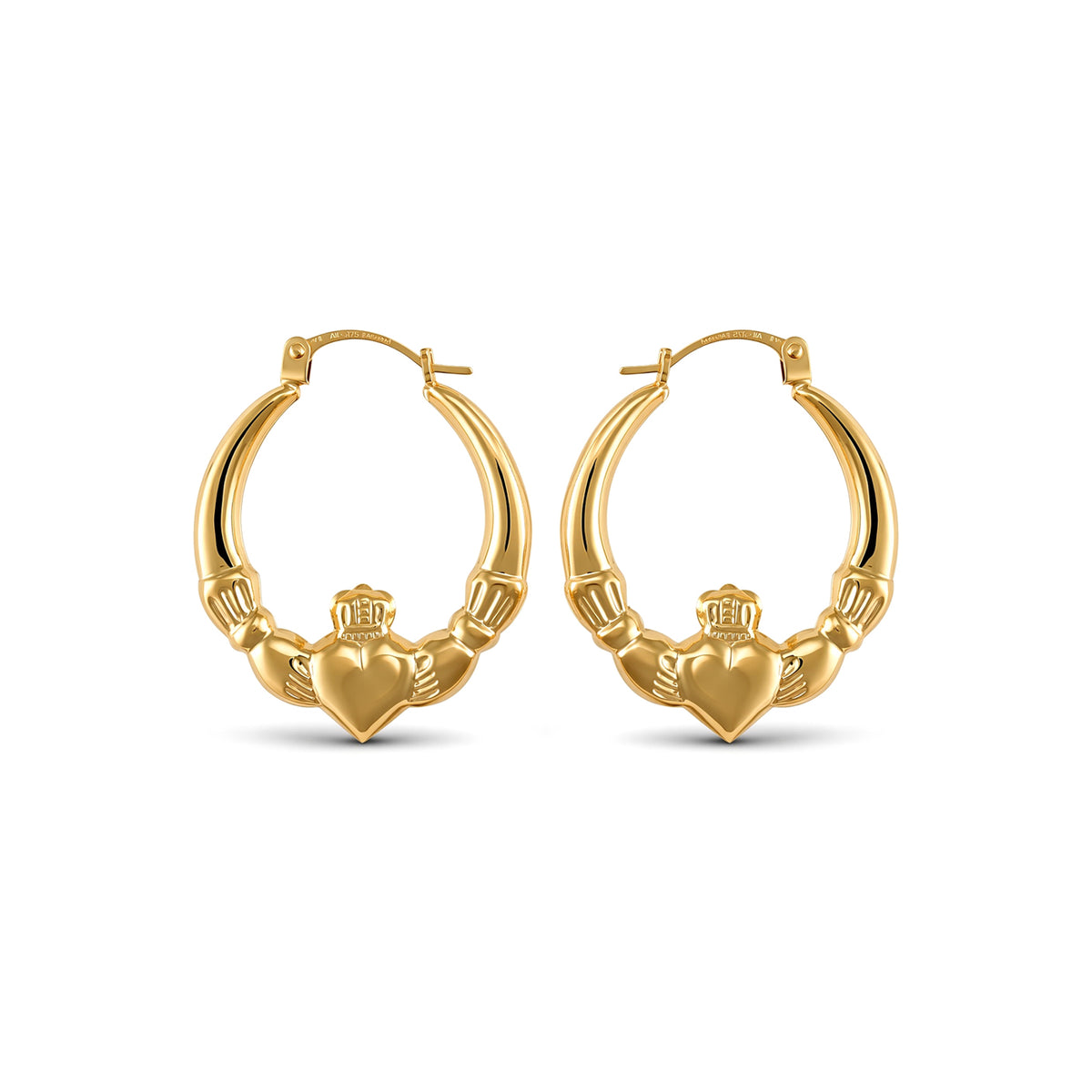 Gold-plated Silver  Love Heart Claddagh Creole Earrings 23mm - AER180-GP