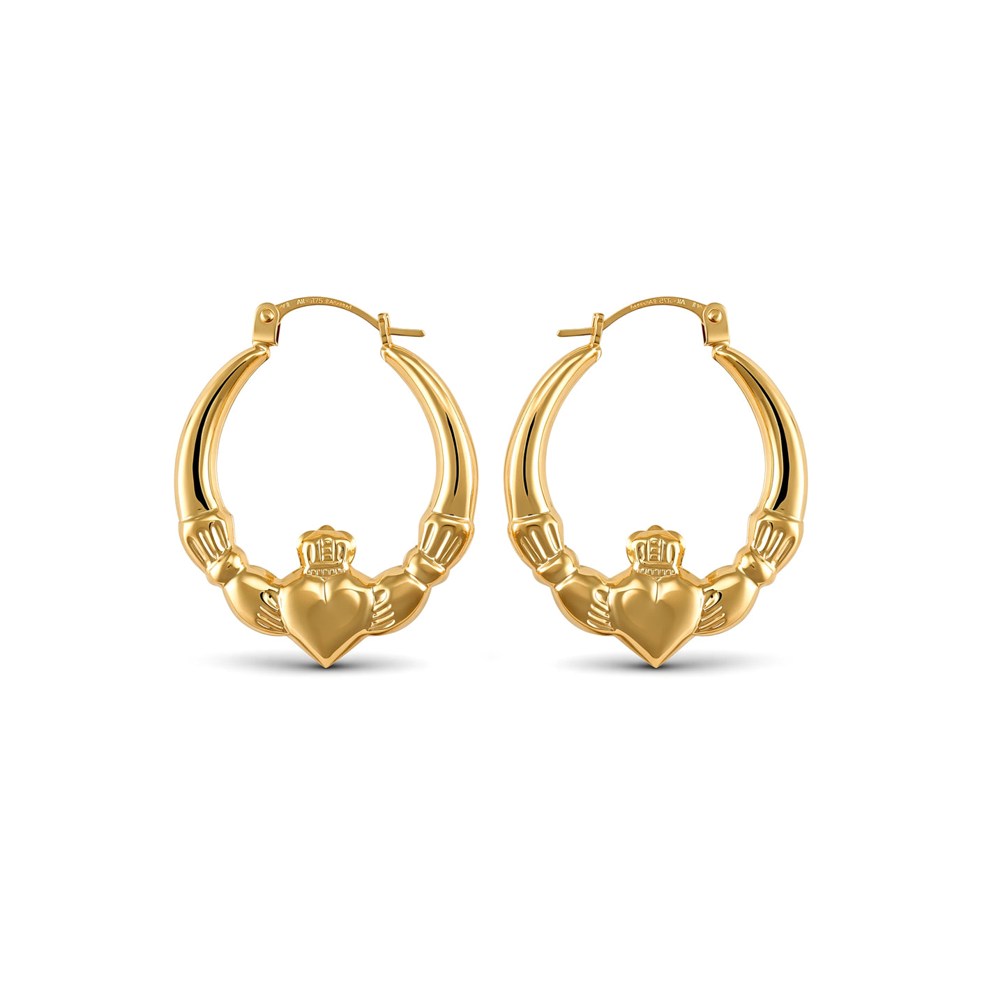 Gold-plated Silver  Love Heart Claddagh Creole Earrings 23mm - AER180-GP