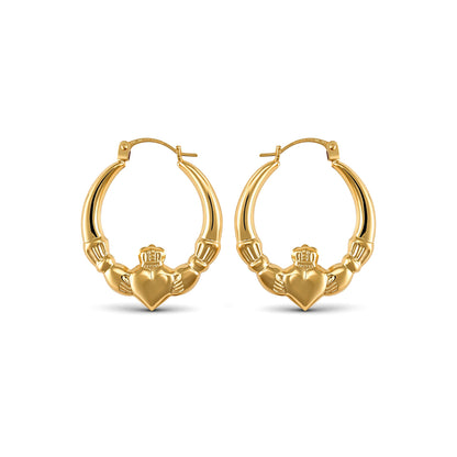 Gold-plated Silver  Love Heart Claddagh Creole Earrings 23mm - AER180-GP