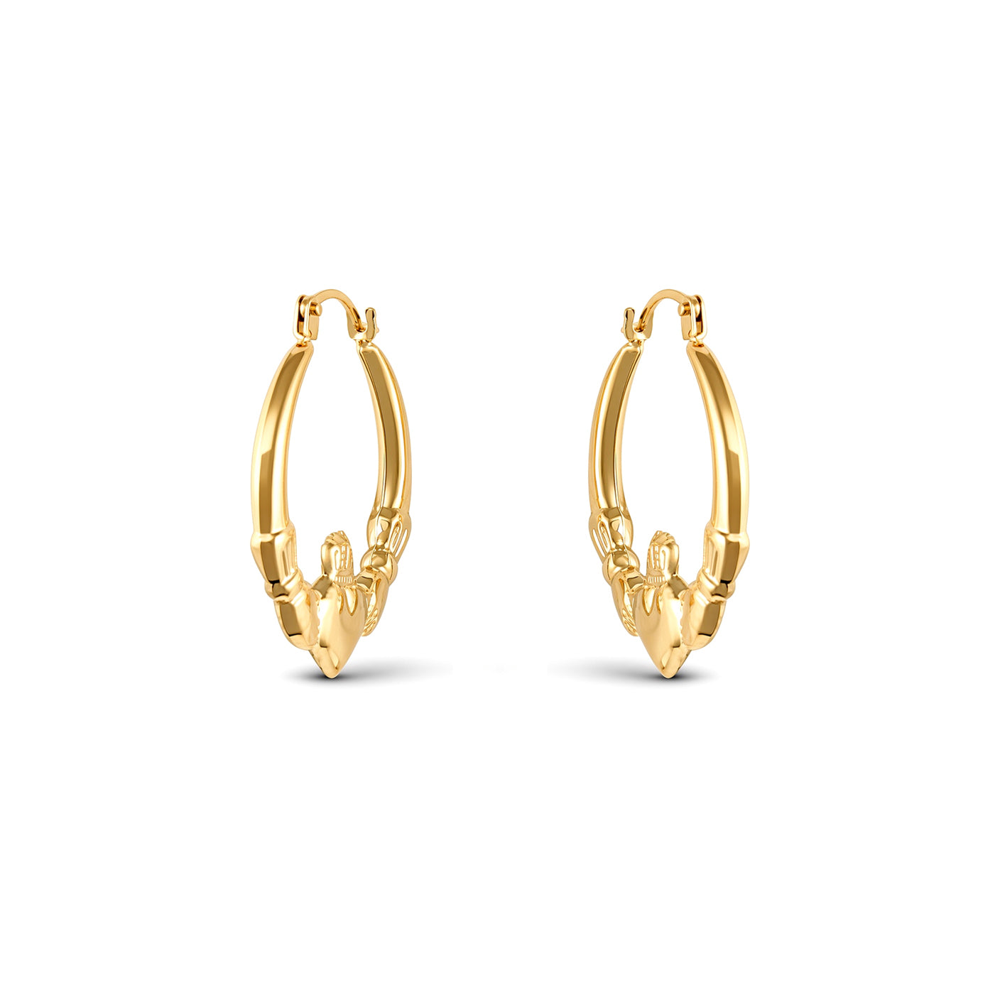 Gold-plated Silver  Love Heart Claddagh Creole Earrings 23mm - AER180-GP