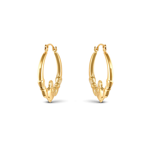 Gold-plated Silver  Love Heart Claddagh Creole Earrings 23mm - AER180-GP