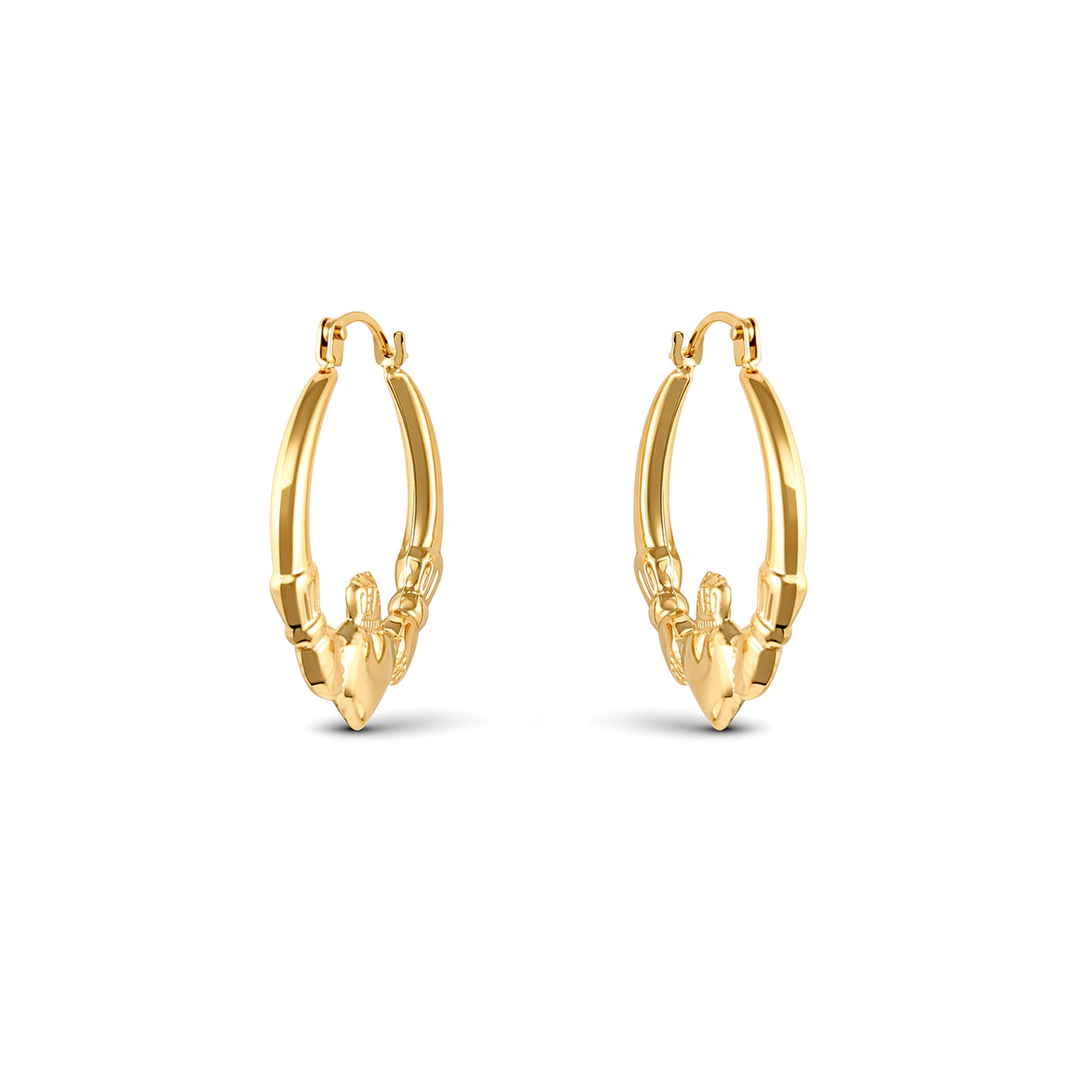 Gold-plated Silver  Love Heart Claddagh Creole Earrings 23mm - AER180-GP