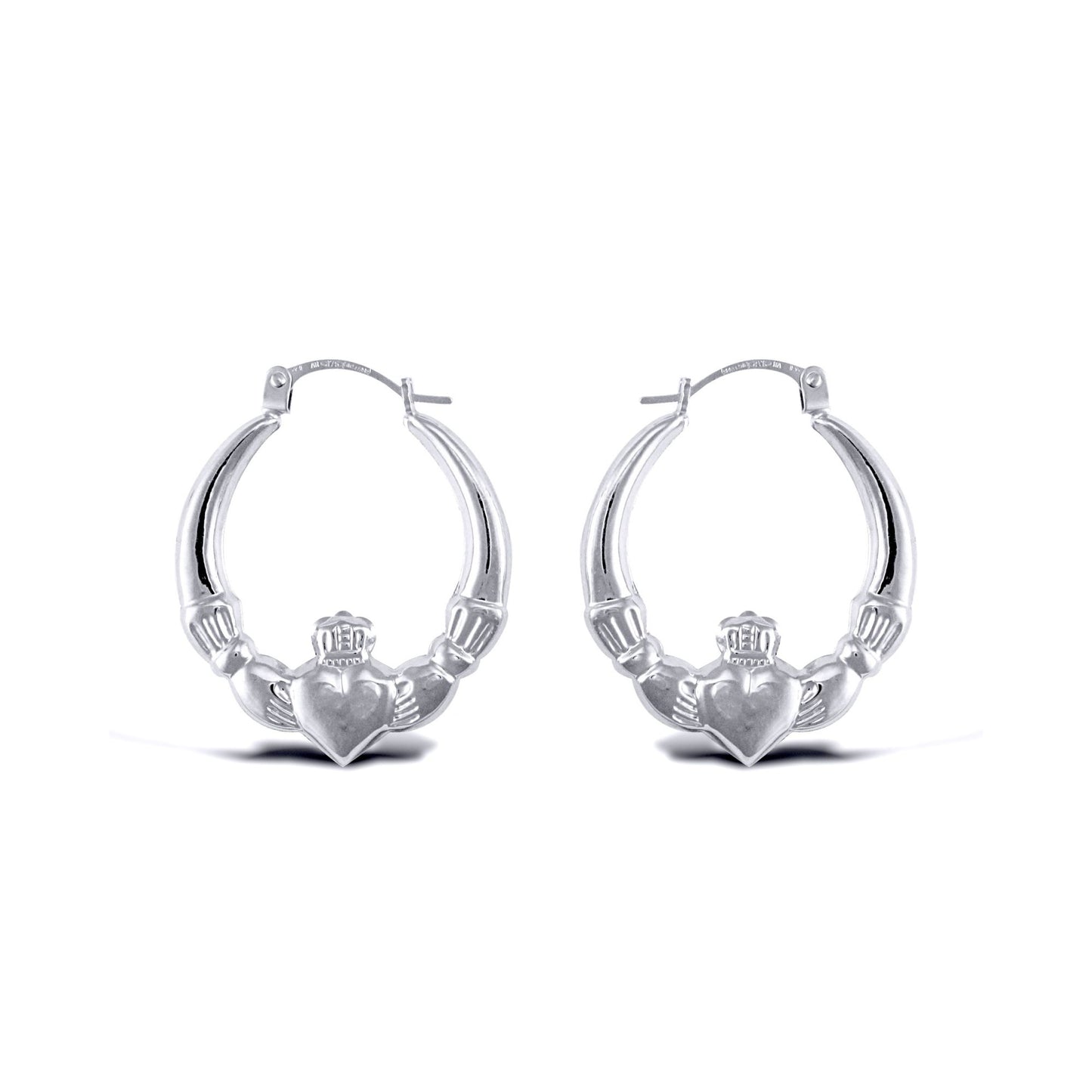 Ladies Sterling Silver  Love Heart Claddagh Creole Earrings 23mm - AER180