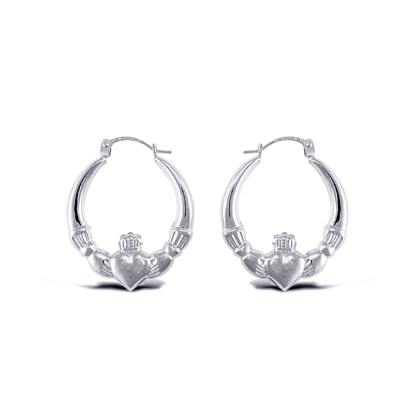 Ladies Sterling Silver  Love Heart Claddagh Creole Earrings 23mm - AER180
