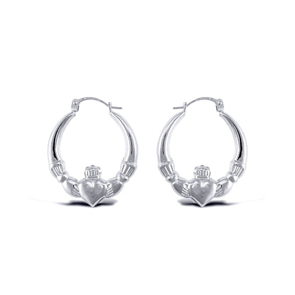 Ladies Sterling Silver  Love Heart Claddagh Creole Earrings 23mm - AER180