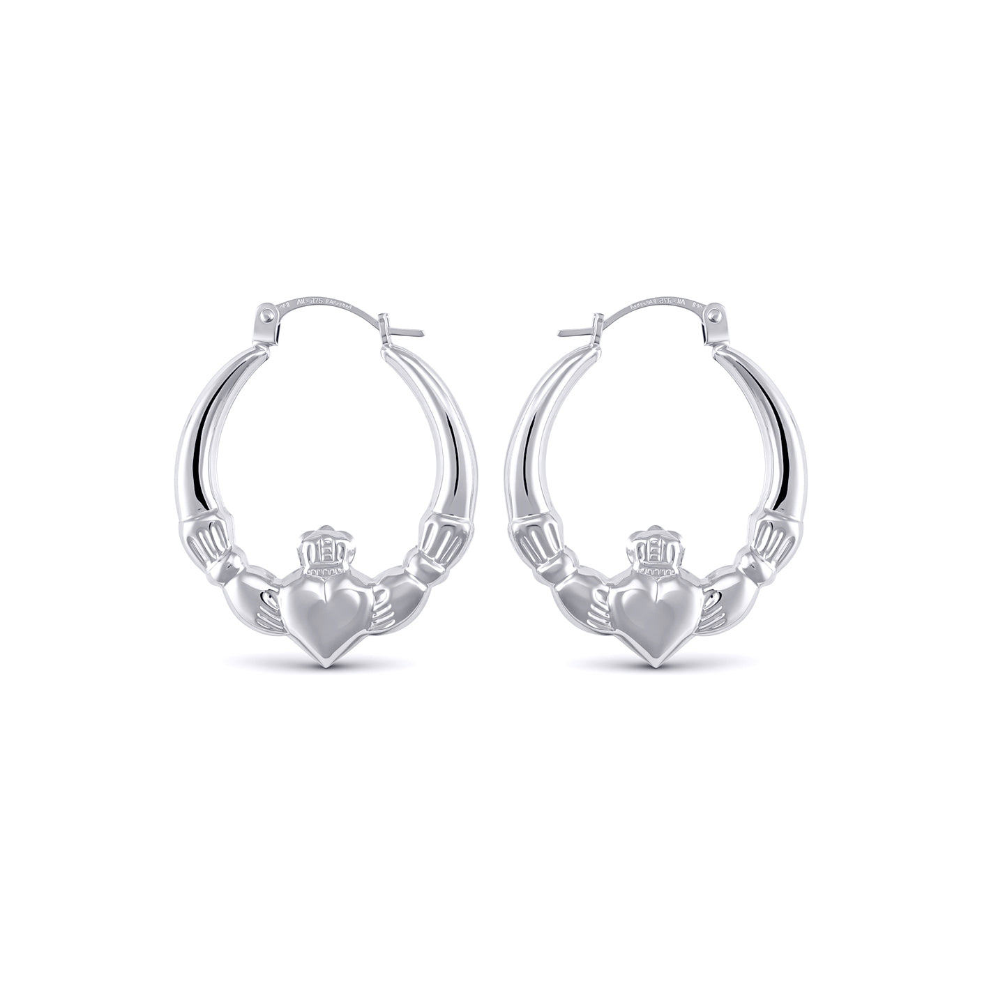 Ladies Sterling Silver  Love Heart Claddagh Creole Earrings 23mm - AER180