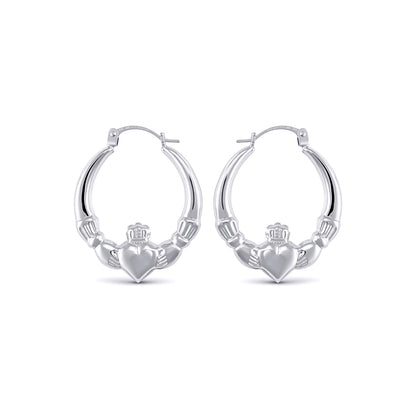 Ladies Sterling Silver  Love Heart Claddagh Creole Earrings 23mm - AER180