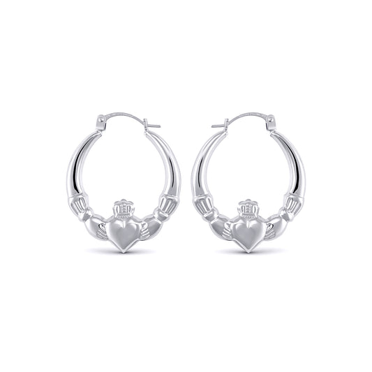 Ladies Sterling Silver  Love Heart Claddagh Creole Earrings 23mm - AER180