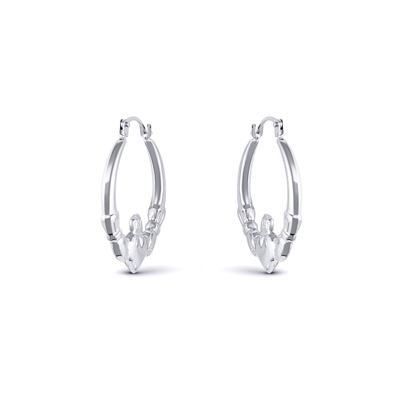 Ladies Sterling Silver  Love Heart Claddagh Creole Earrings 23mm - AER180