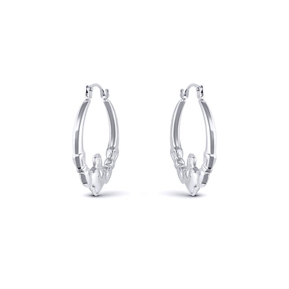 Ladies Sterling Silver  Love Heart Claddagh Creole Earrings 23mm - AER180