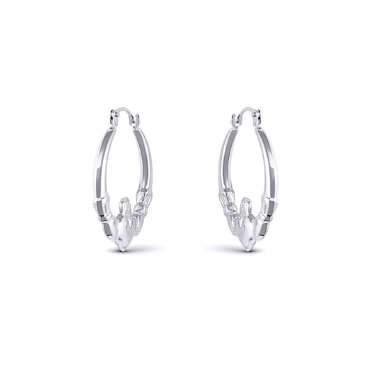 Ladies Sterling Silver  Love Heart Claddagh Creole Earrings 23mm - AER180