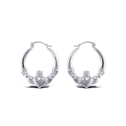 Ladies Sterling Silver  Love Heart Claddagh Creole Earrings 23mm - AER180