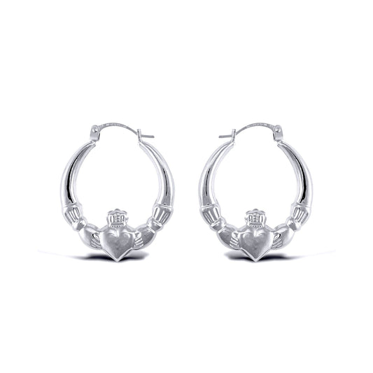Ladies Sterling Silver  Love Heart Claddagh Creole Earrings 23mm - AER180