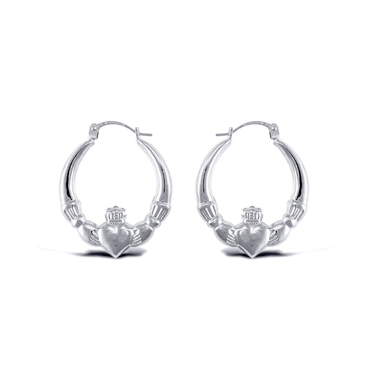 Ladies Sterling Silver  Love Heart Claddagh Creole Earrings 23mm - AER180