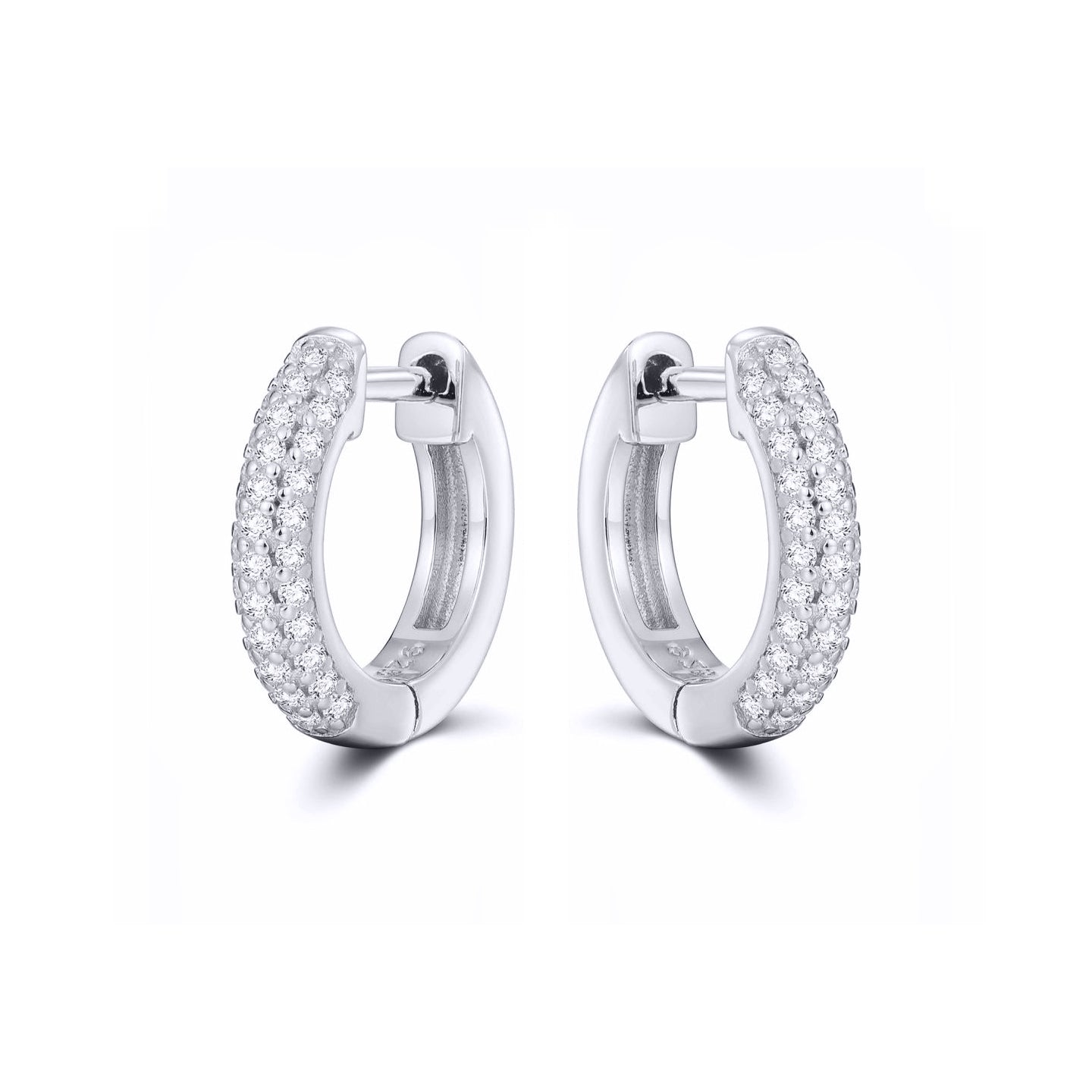 Silver  Iced Pave CZ Huggie Hoop Earrings 14.5mm - AER181A