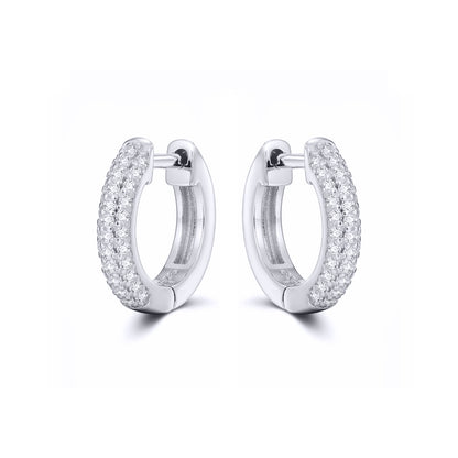 Silver  Iced Pave CZ Huggie Hoop Earrings 14.5mm - AER181A