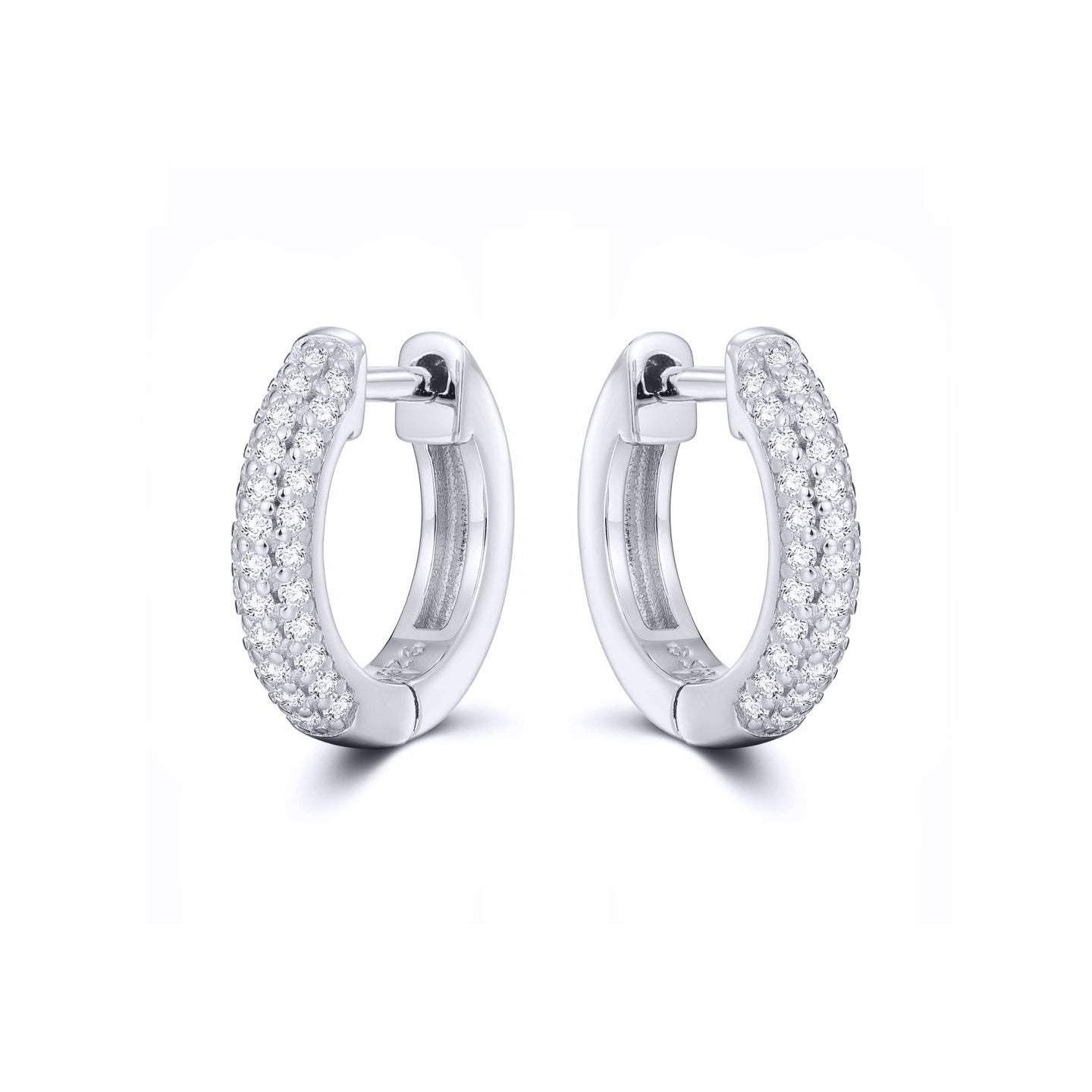 Silver  Iced Pave CZ Huggie Hoop Earrings 14.5mm - AER181A