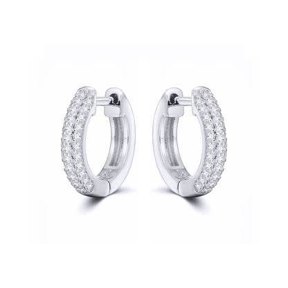Silver  Iced Pave CZ Huggie Hoop Earrings 14.5mm - AER181A