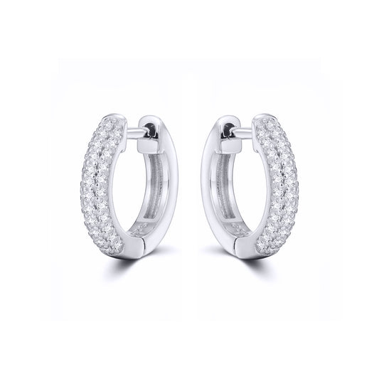 Silver  Iced Pave CZ Huggie Hoop Earrings 14.5mm - AER181A