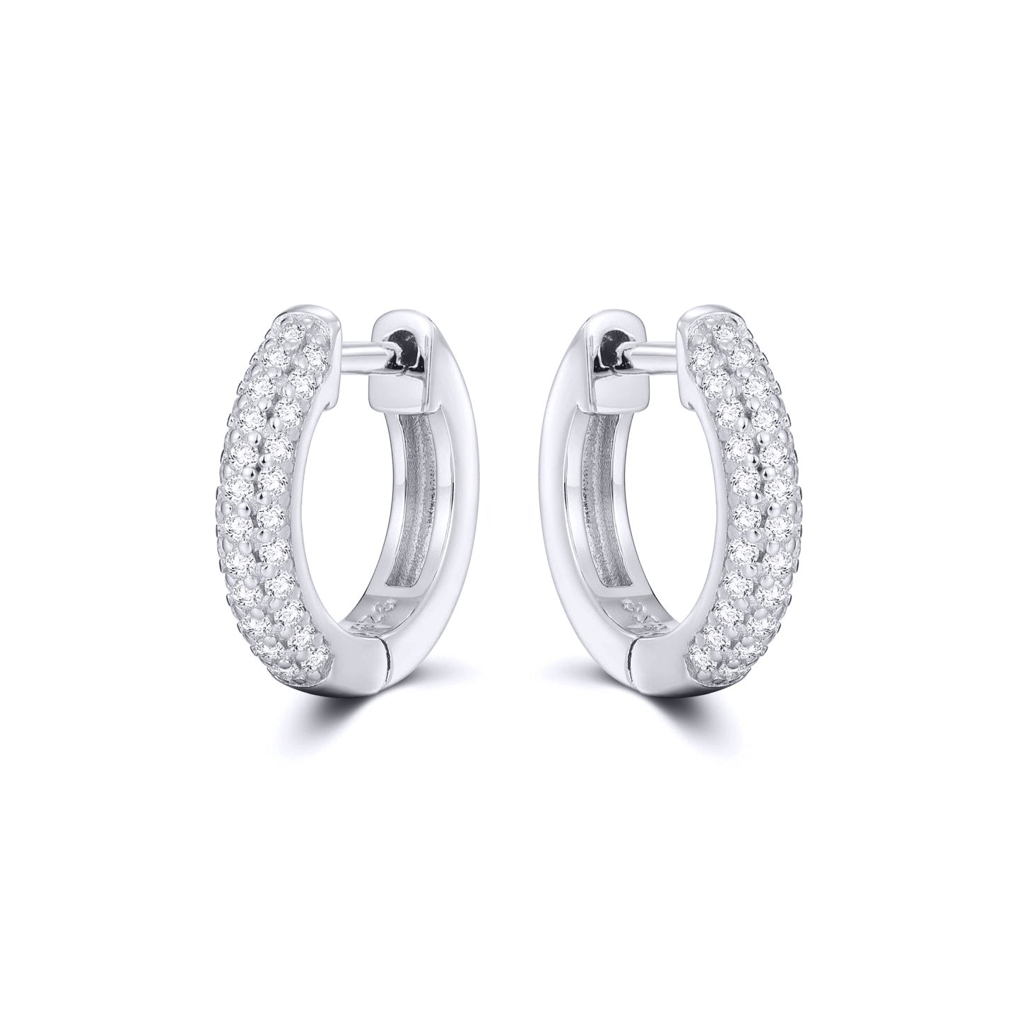 Silver  Iced Pave CZ Huggie Hoop Earrings 14.5mm - AER181A