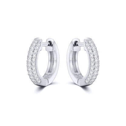 Silver  Iced Pave CZ Huggie Hoop Earrings 14.5mm - AER181A