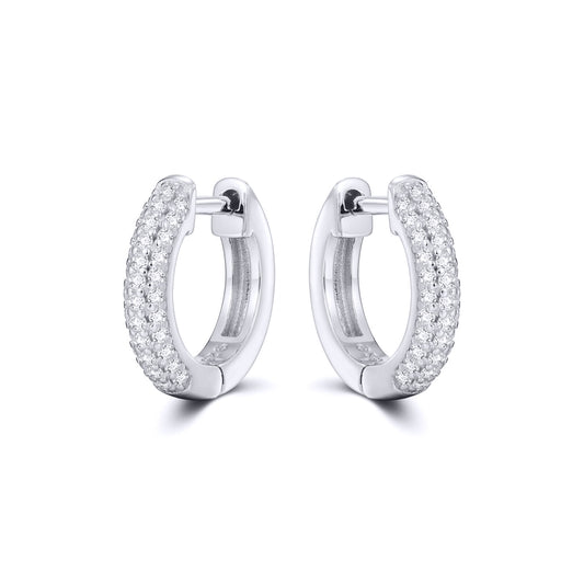 Silver  Iced Pave CZ Huggie Hoop Earrings 14.5mm - AER181A