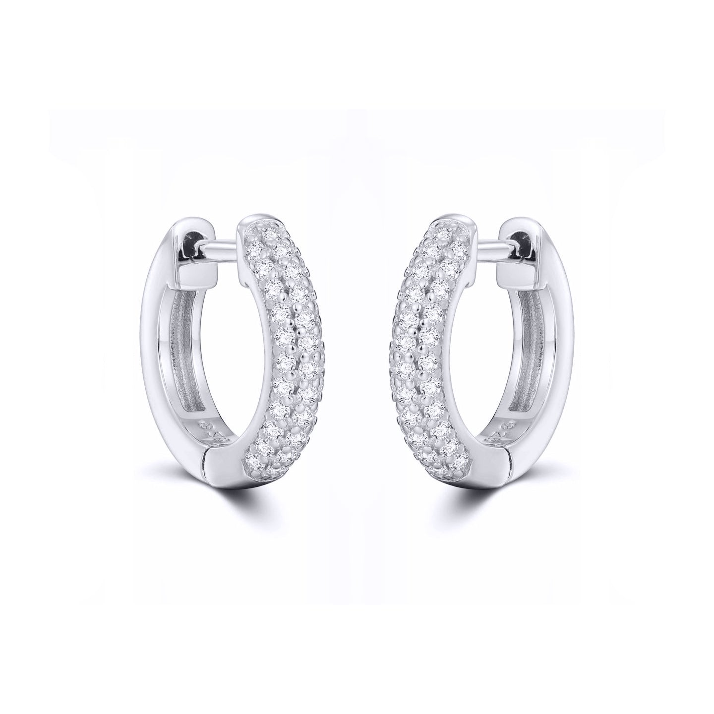 Silver  Iced Pave CZ Huggie Hoop Earrings 14.5mm - AER181A