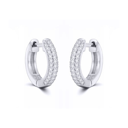 Silver  Iced Pave CZ Huggie Hoop Earrings 14.5mm - AER181A