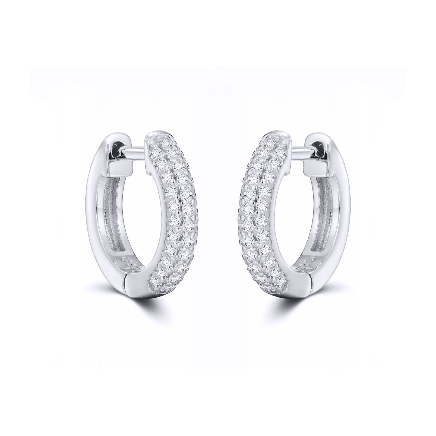 Silver  Iced Pave CZ Huggie Hoop Earrings 14.5mm - AER181A