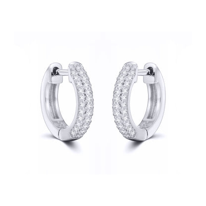 Silver  Iced Pave CZ Huggie Hoop Earrings 14.5mm - AER181A