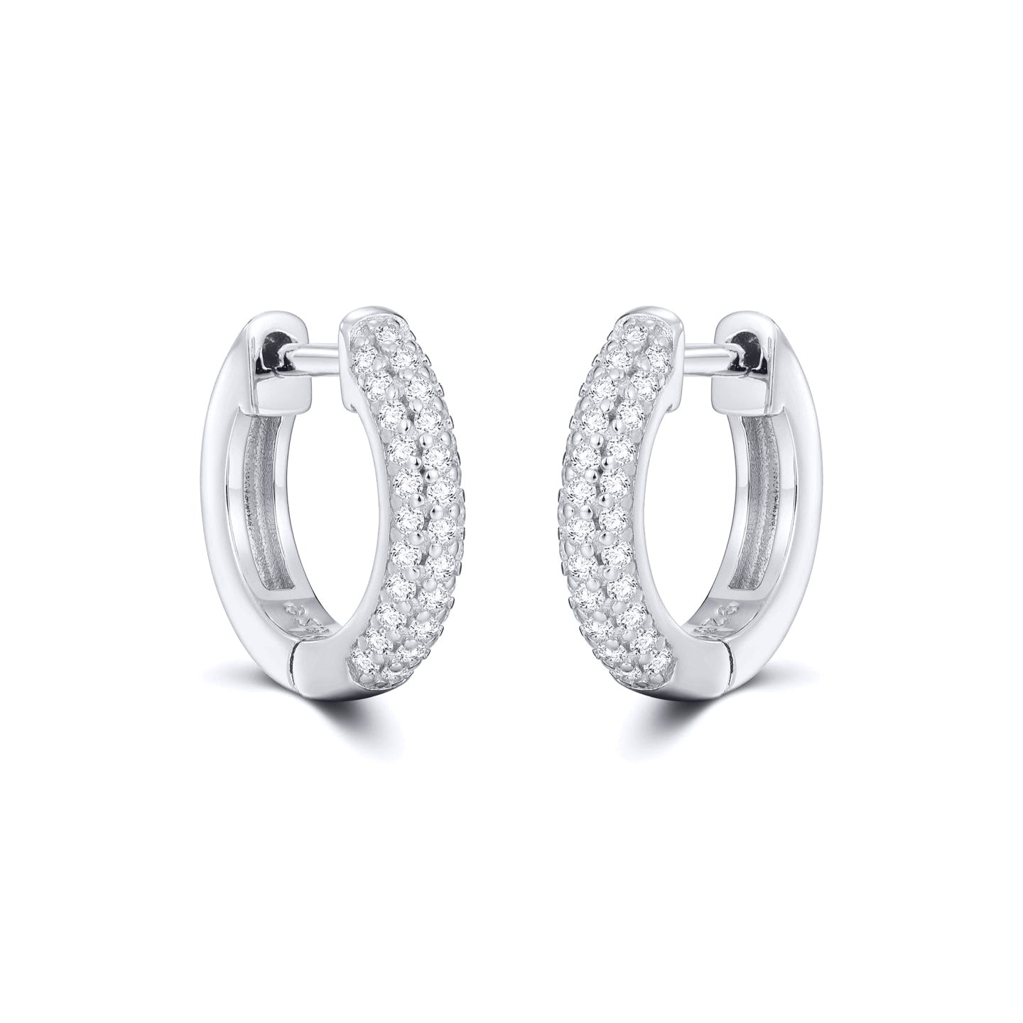 Silver  Iced Pave CZ Huggie Hoop Earrings 14.5mm - AER181A