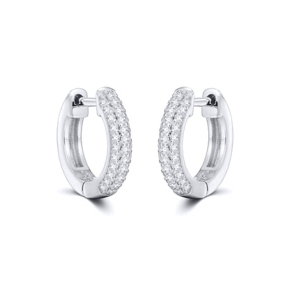 Silver  Iced Pave CZ Huggie Hoop Earrings 14.5mm - AER181A