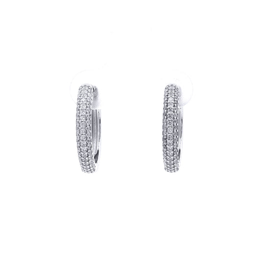 Silver  Iced Pave CZ Huggie Hoop Earrings 18.5mm - AER181B
