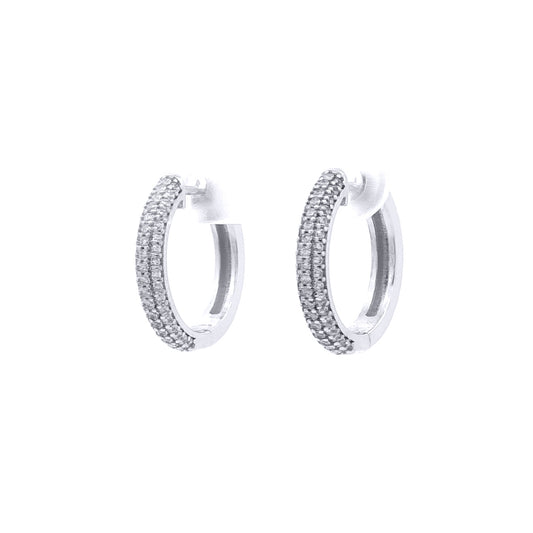 Silver  Iced Pave CZ Huggie Hoop Earrings 18.5mm - AER181B
