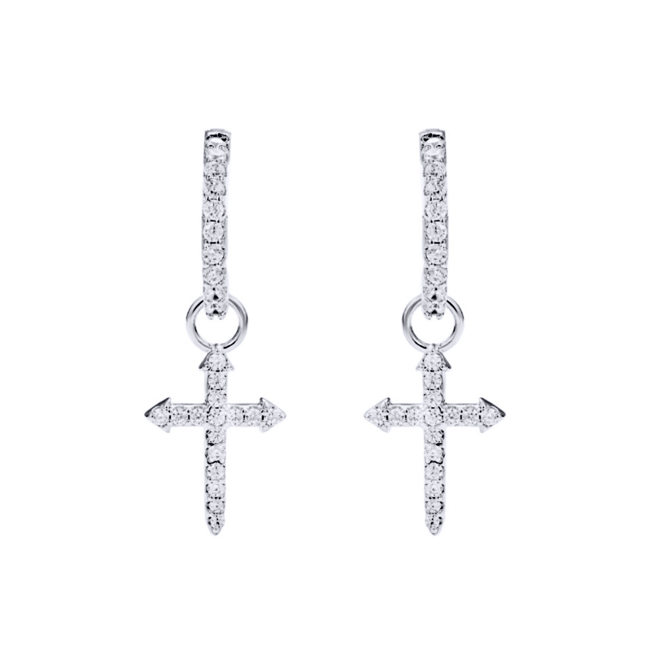 Silver  CZ Pave Arrow Cross Dangle Hoop Drop Earrings - AER182