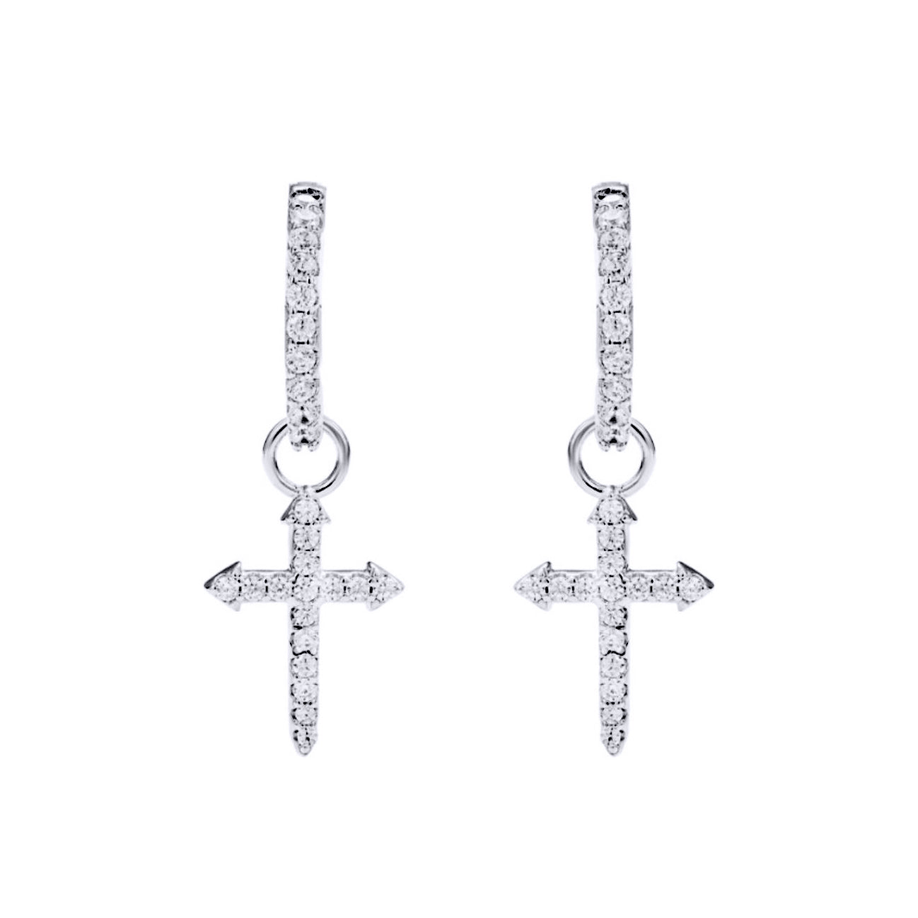 Silver  CZ Pave Arrow Cross Dangle Hoop Drop Earrings - AER182