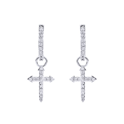 Silver  CZ Pave Arrow Cross Dangle Hoop Drop Earrings - AER182