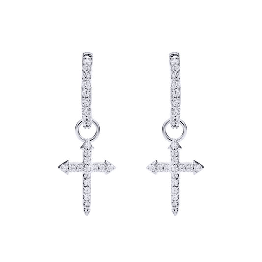 Silver  CZ Pave Arrow Cross Dangle Hoop Drop Earrings - AER182