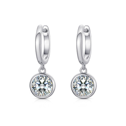 Silver  Round CZ Bezel Solitaire Hoop Drop Earrings - AER183