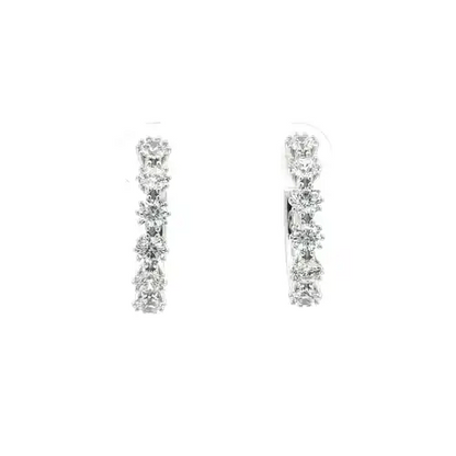 Silver  CZ Linear Vertical Row Hinged Eternity Hoop Earrings 20mm - AER184