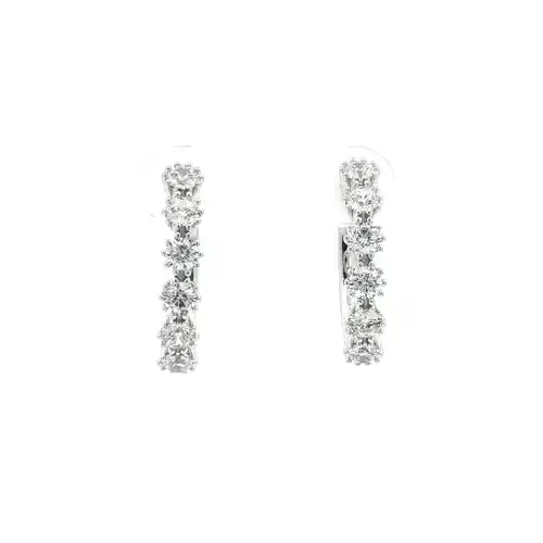 Silver  CZ Linear Vertical Row Hinged Eternity Hoop Earrings 20mm - AER184