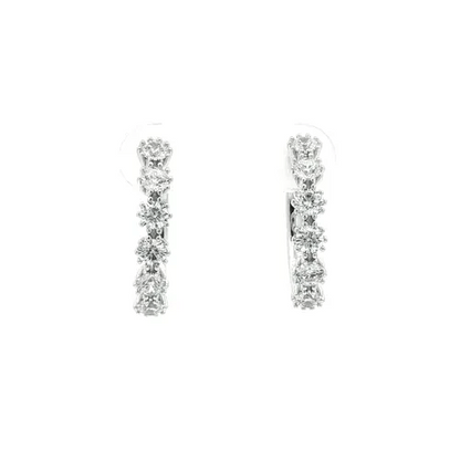 Silver  CZ Linear Vertical Row Hinged Eternity Hoop Earrings 20mm - AER184