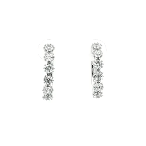 Silver  CZ Linear Vertical Row Hinged Eternity Hoop Earrings 20mm - AER184